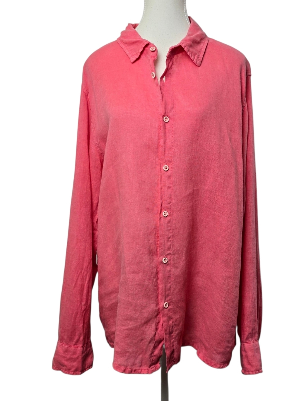 Duca Homme Made in Italy Pink Linen Shirt Sz XXL | Roll Tab Sleeve Button Down |